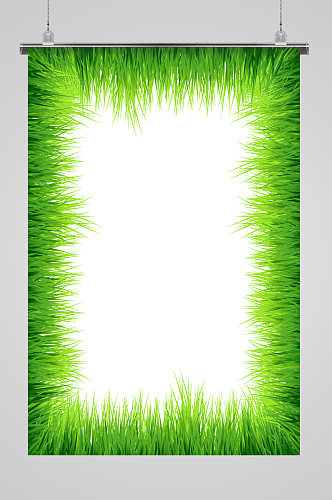 绿色手绘植物小草边框背景