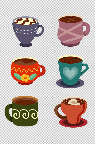 彩色花纹咖啡杯素材