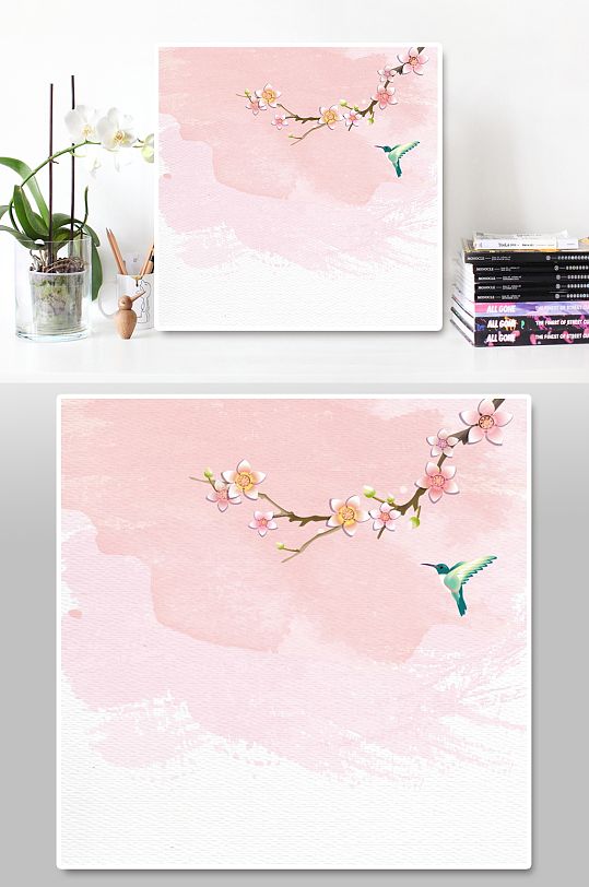 唯美手绘古风桃花背景