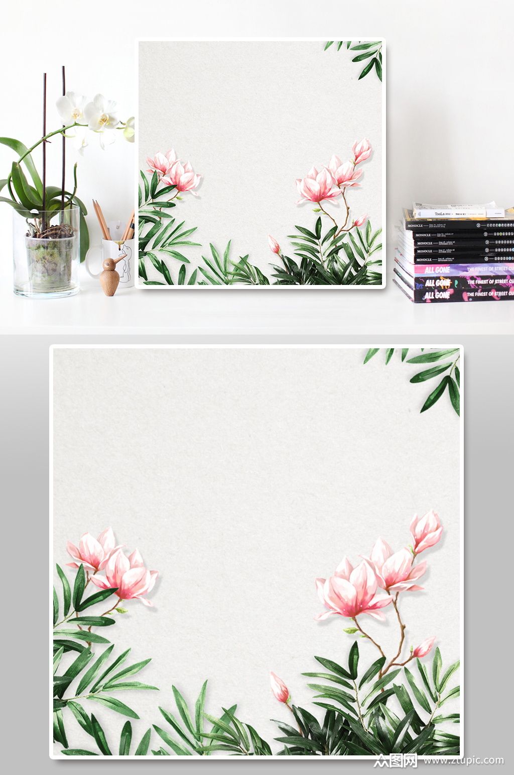 手绘清新花草展板背景素材