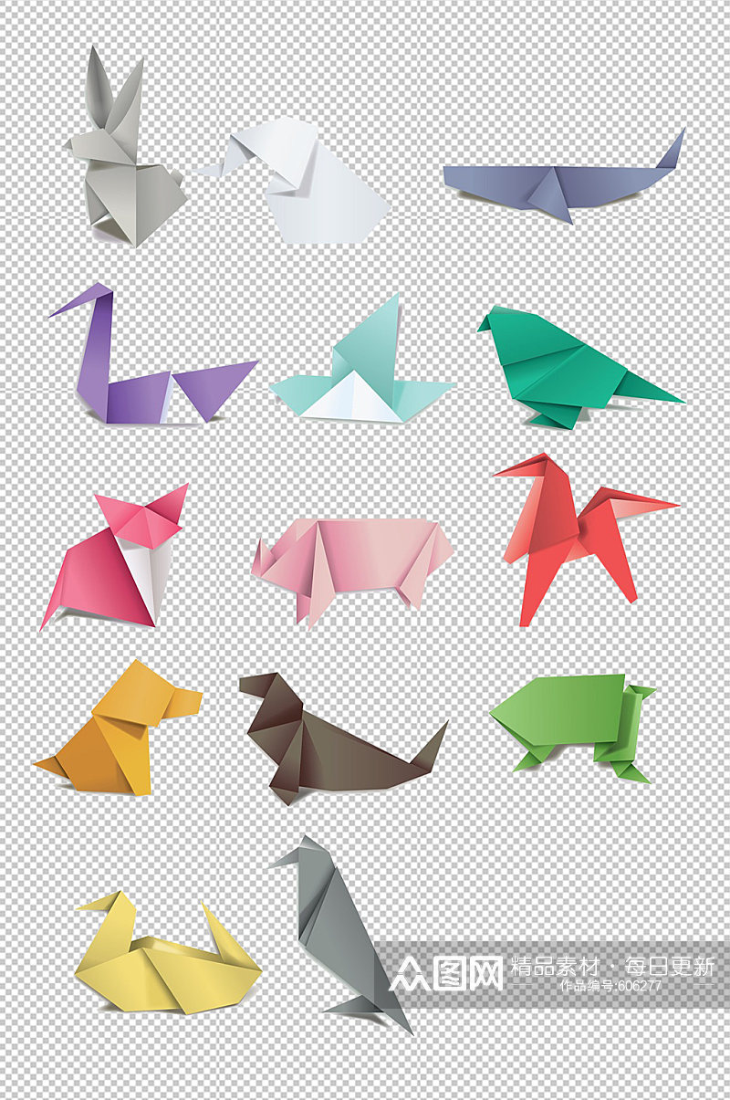 彩色动物折纸矢量素材素材