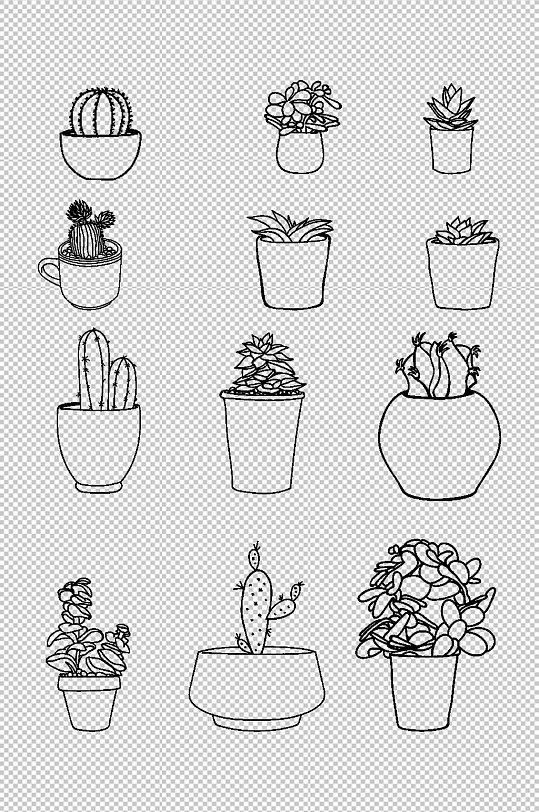 植物盆栽线稿免抠素材