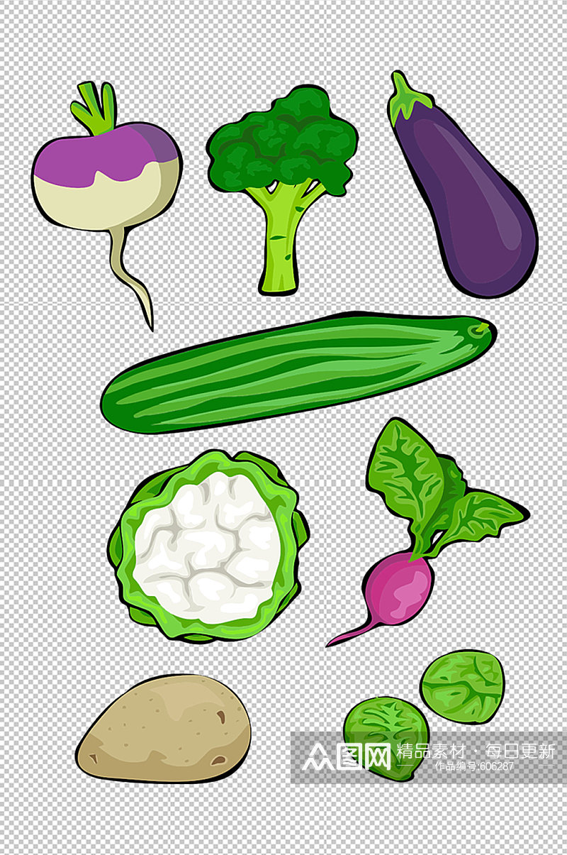 绿色手绘果蔬免抠元素素材