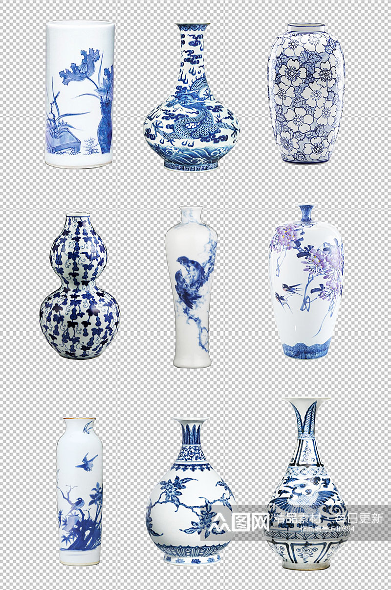 青花瓷陶瓷古董花瓶素材