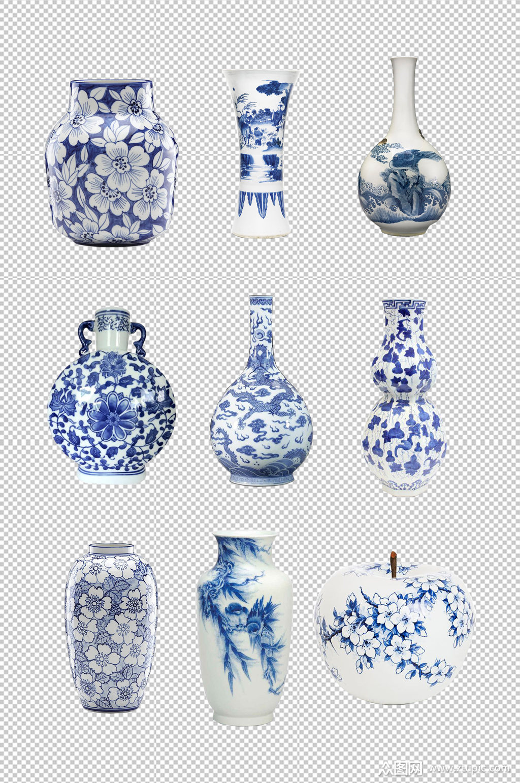 青花瓷陶瓷古董花瓶素材