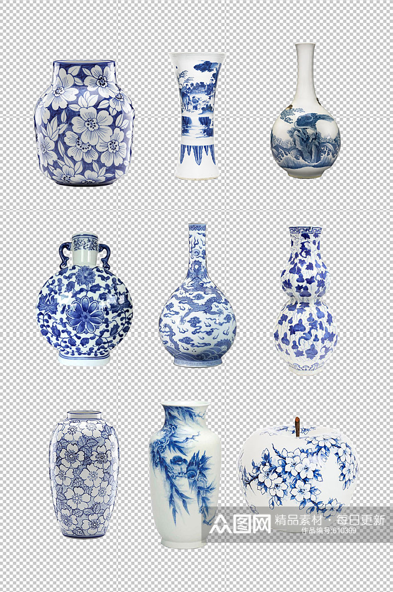 青花瓷陶瓷古董花瓶素材