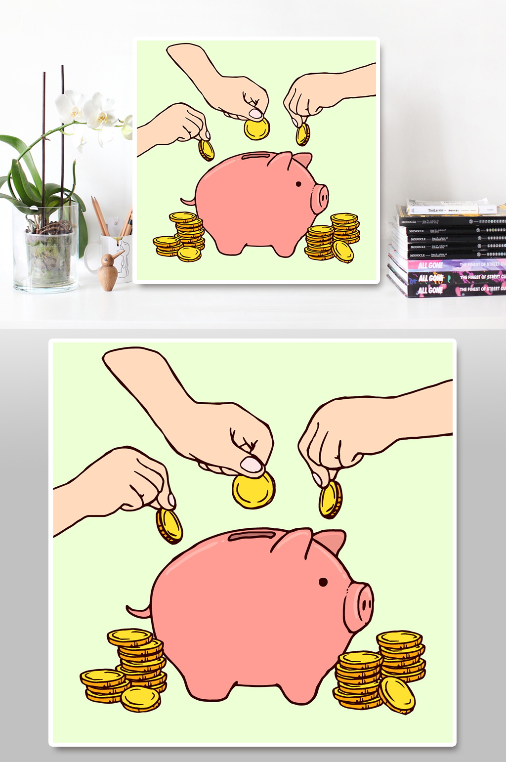 卡通小猪存钱罐储蓄罐元素