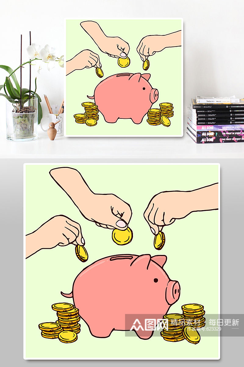 卡通小猪存钱罐储蓄罐元素素材