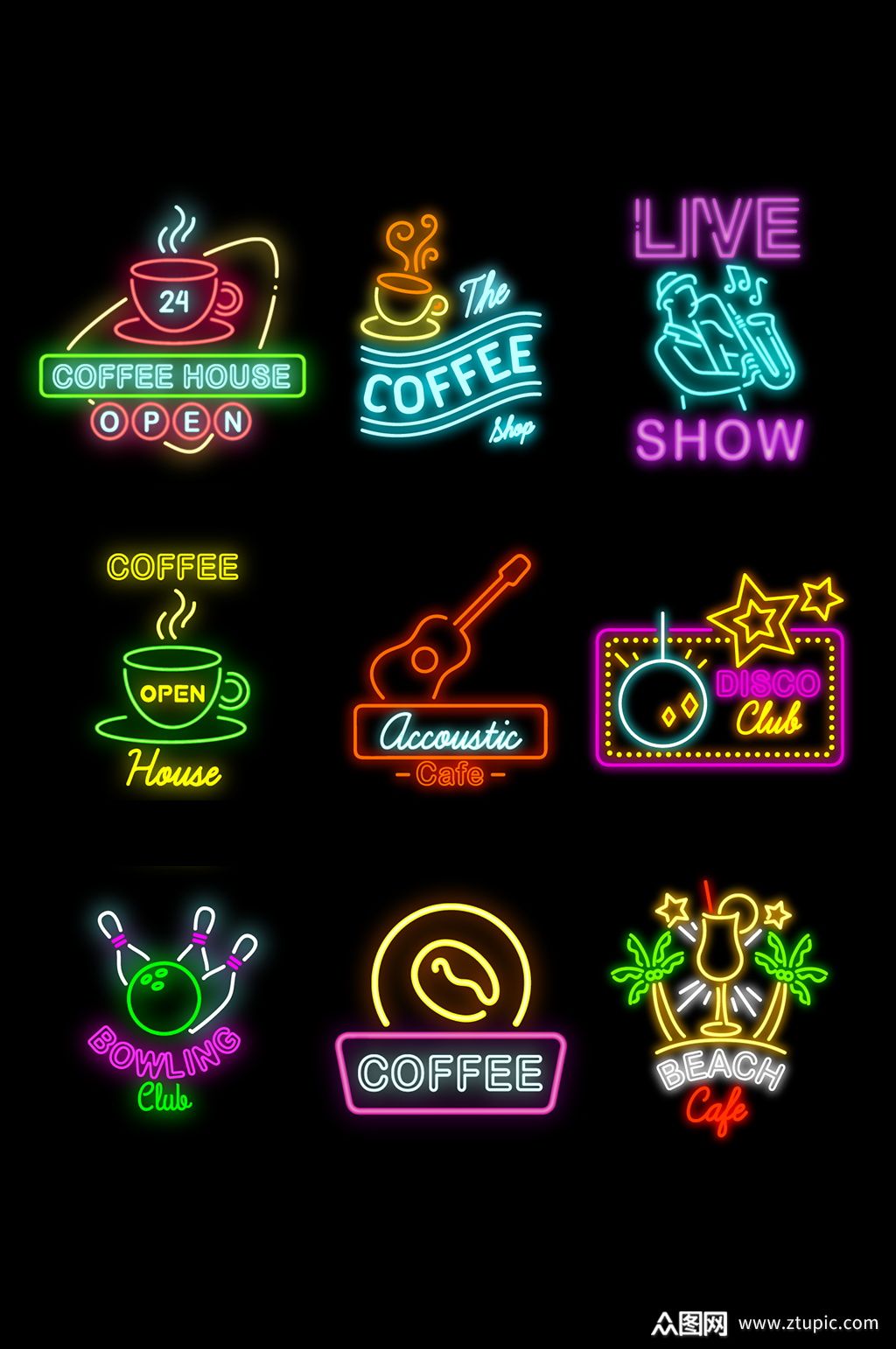 卡通霓虹灯效果招牌模板下载-编号623475-众图网