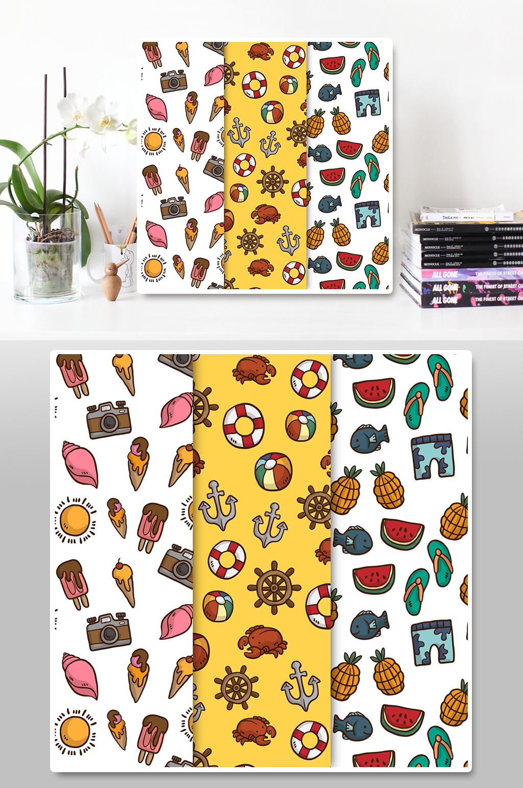 夏天冷饮冰淇淋背景无缝素材