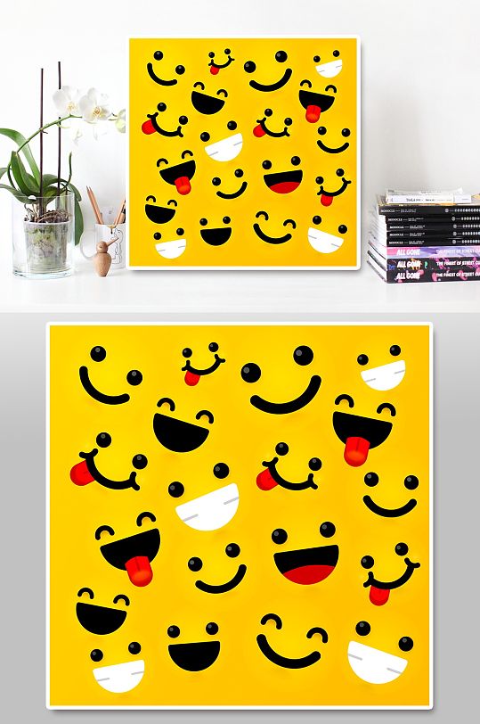 黄色可爱笑脸表情背景-众图网