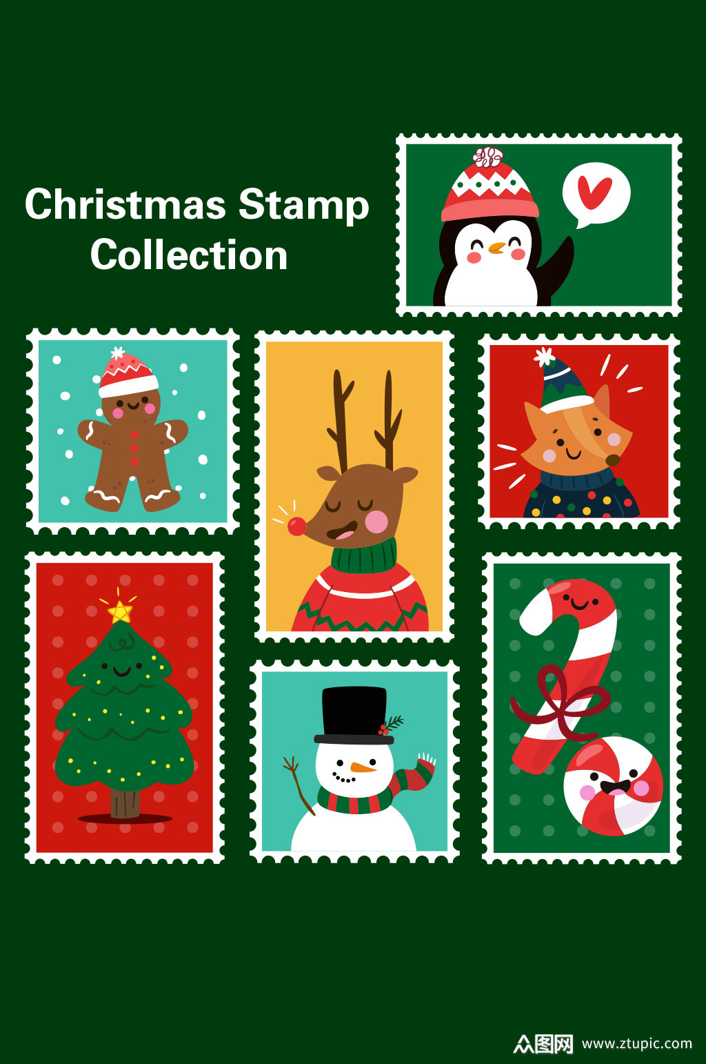 纸质圣诞邮票矢量图素材