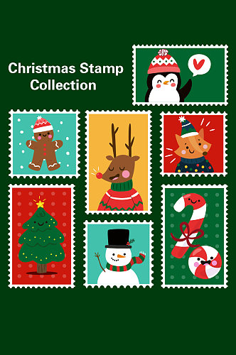 纸质圣诞邮票矢量图