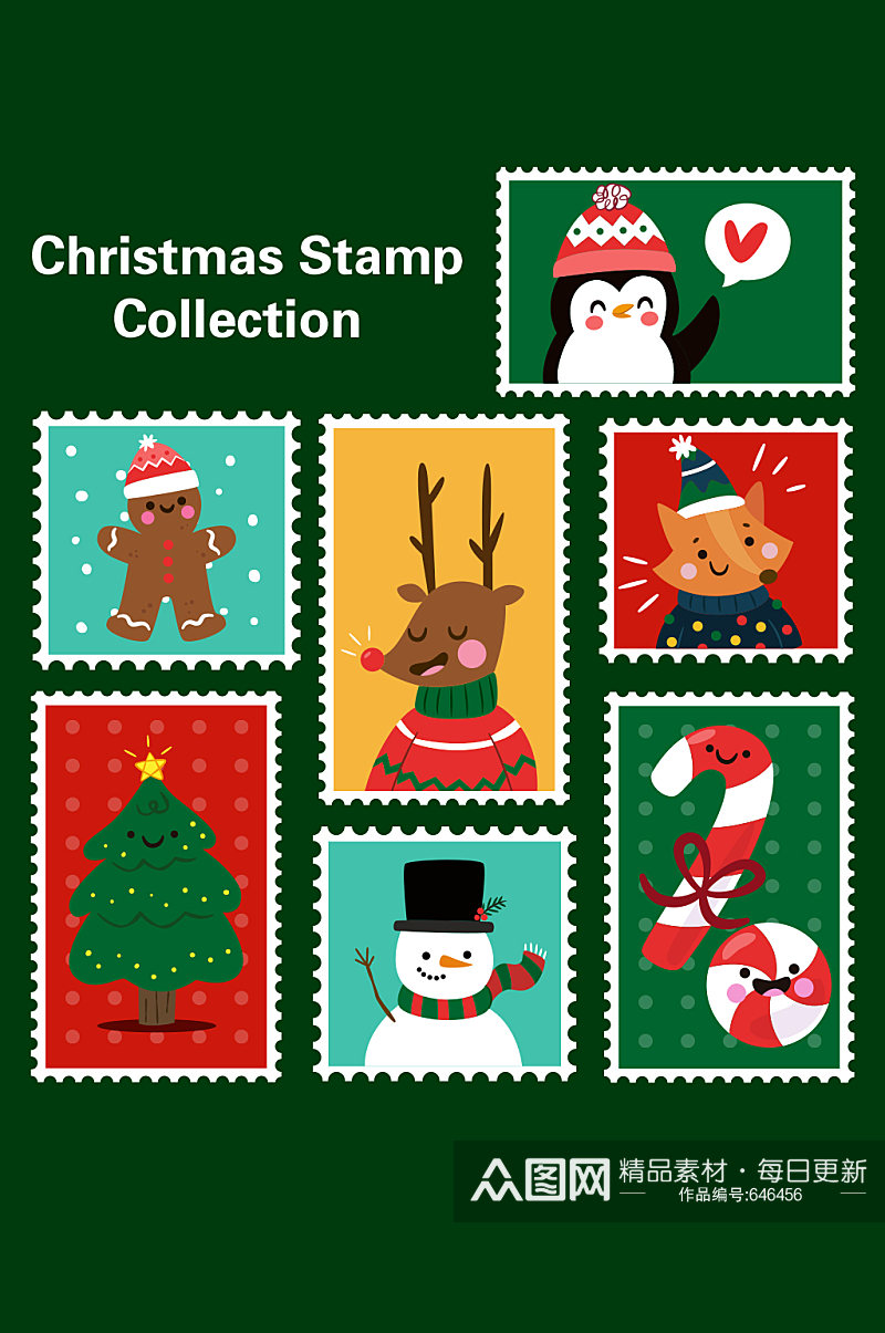 纸质圣诞邮票矢量图素材