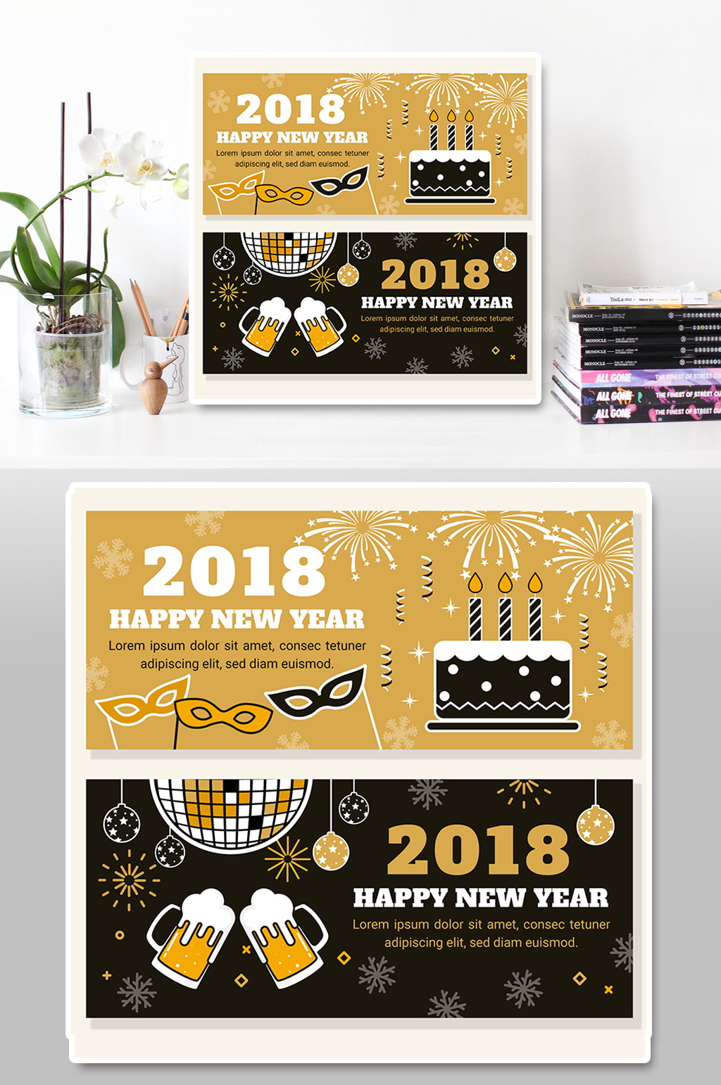 金色新年快乐卡片矢量素材素材