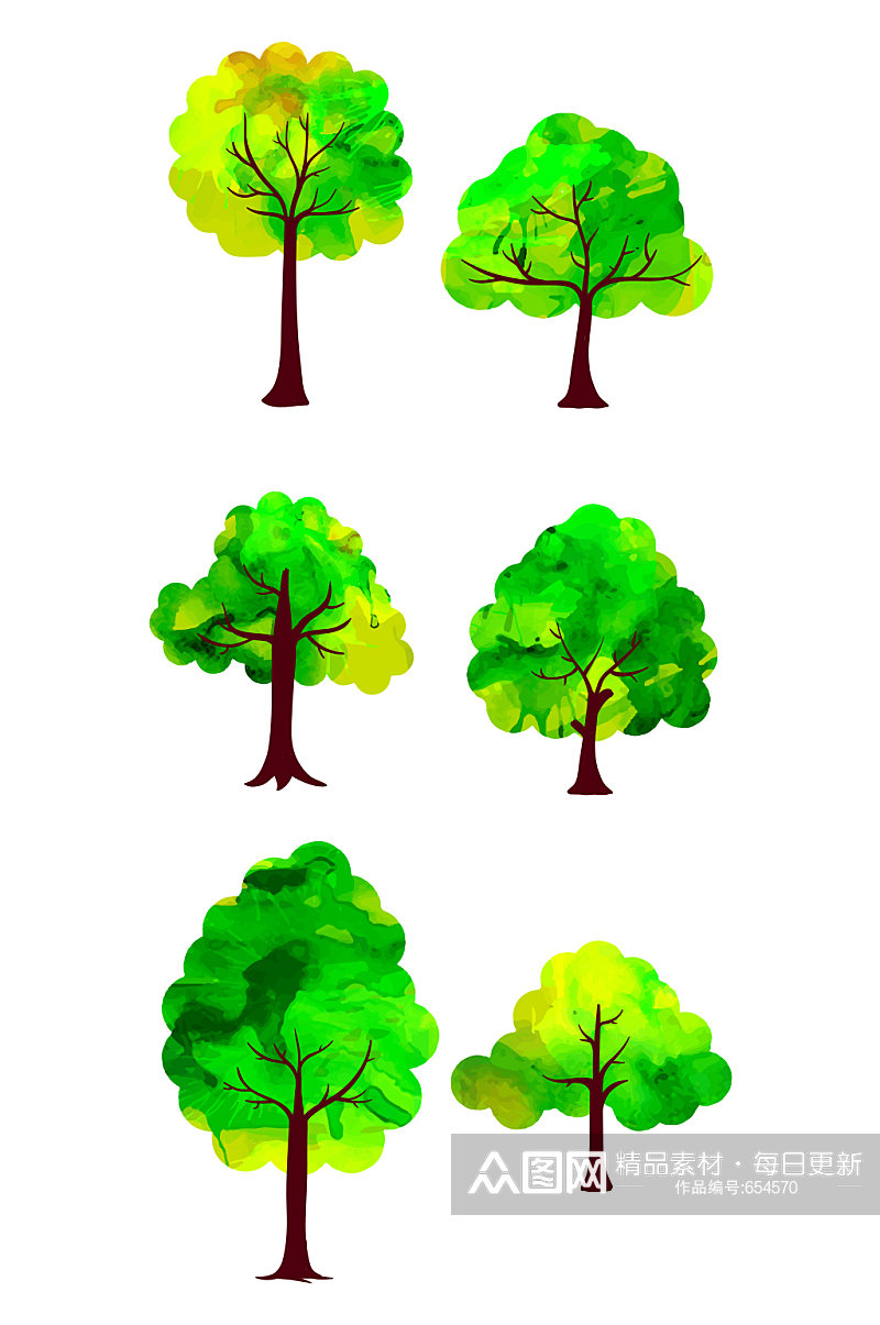 手绘树绿植绿树免抠素材 大树矢量图素材