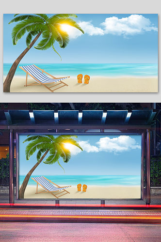 清新风夏季海边旅游广告背景