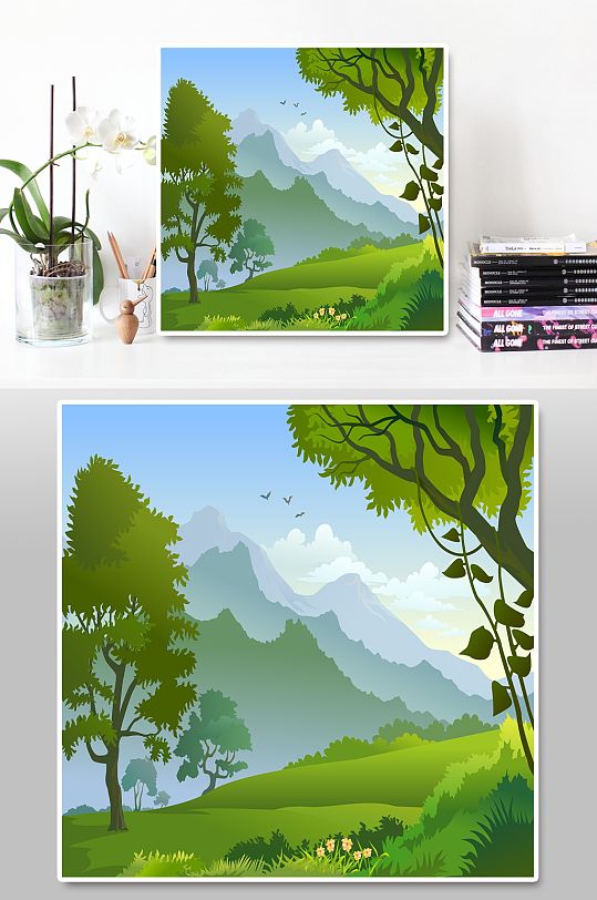 卡通清新風(fēng)植物插畫背景