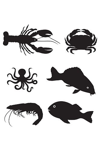 可爱卡通海洋生物剪影素材