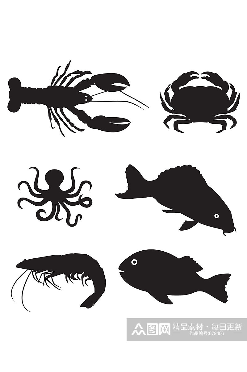 可爱卡通海洋生物剪影素材素材