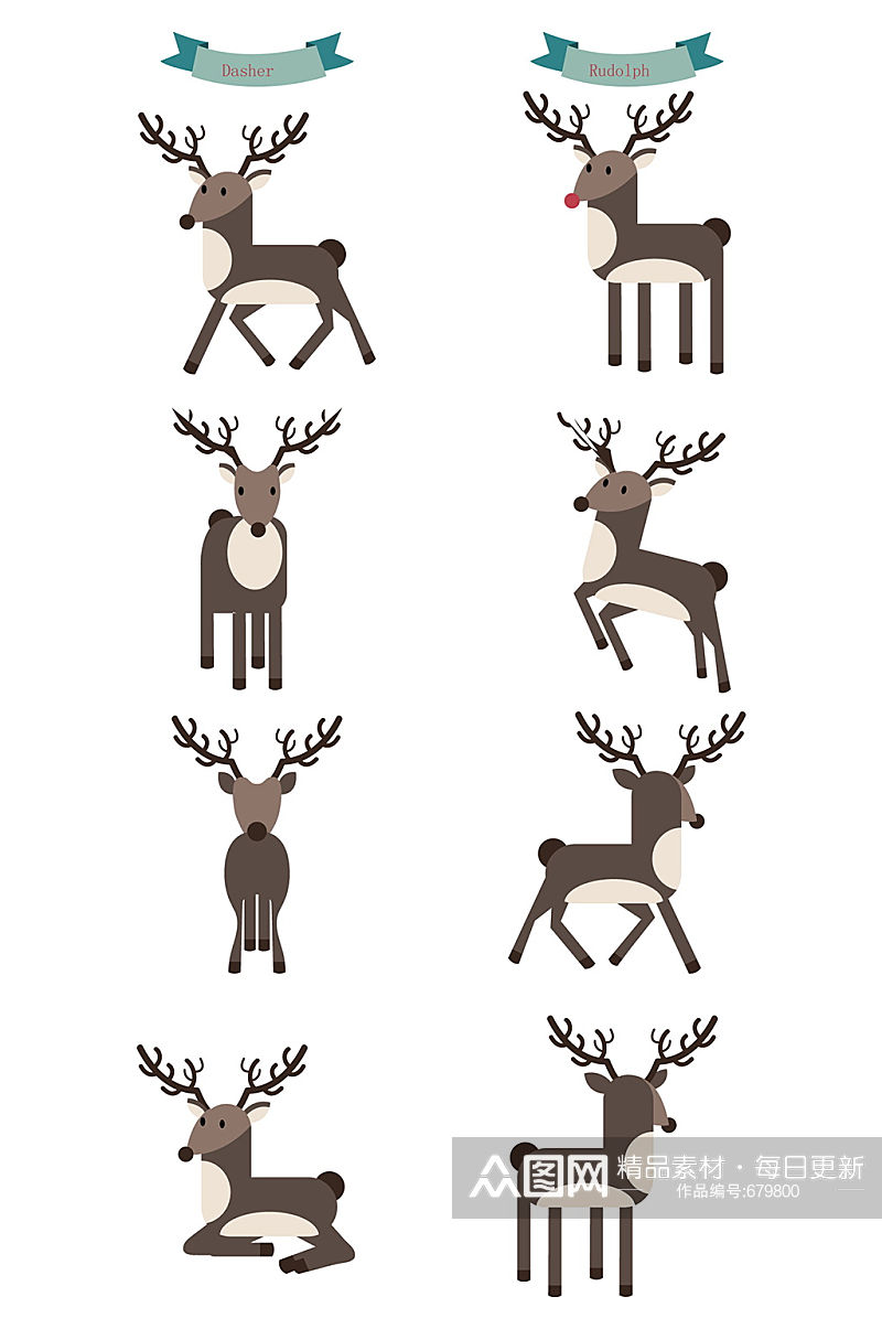 手绘动物圣诞鹿元素素材
