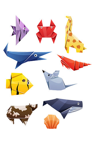 彩色动物折纸矢量素材