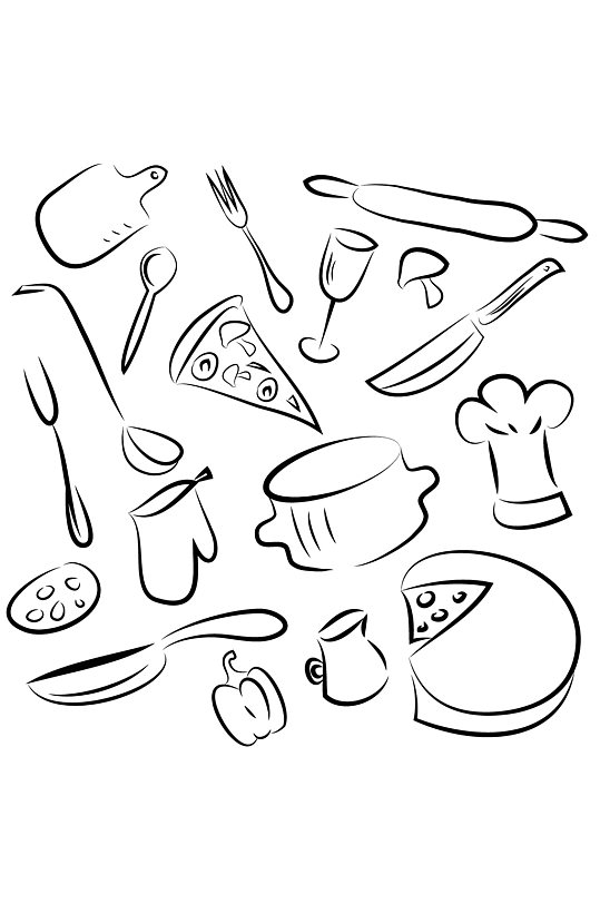 手绘厨房用品厨具烹饪素材