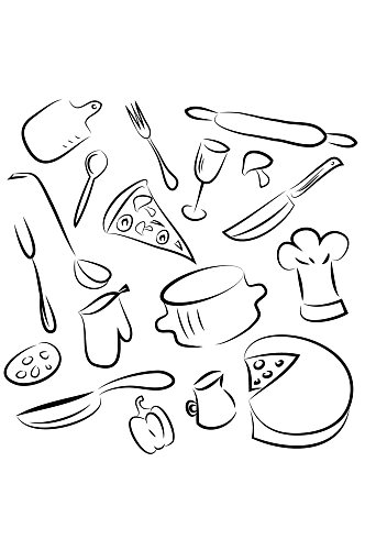 手绘厨房用品厨具烹饪素材