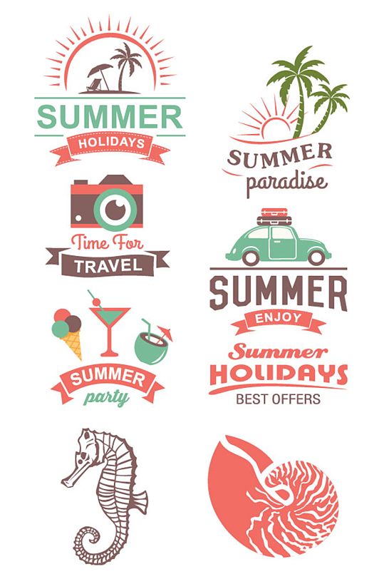彩色度假标识旅游旅行标签