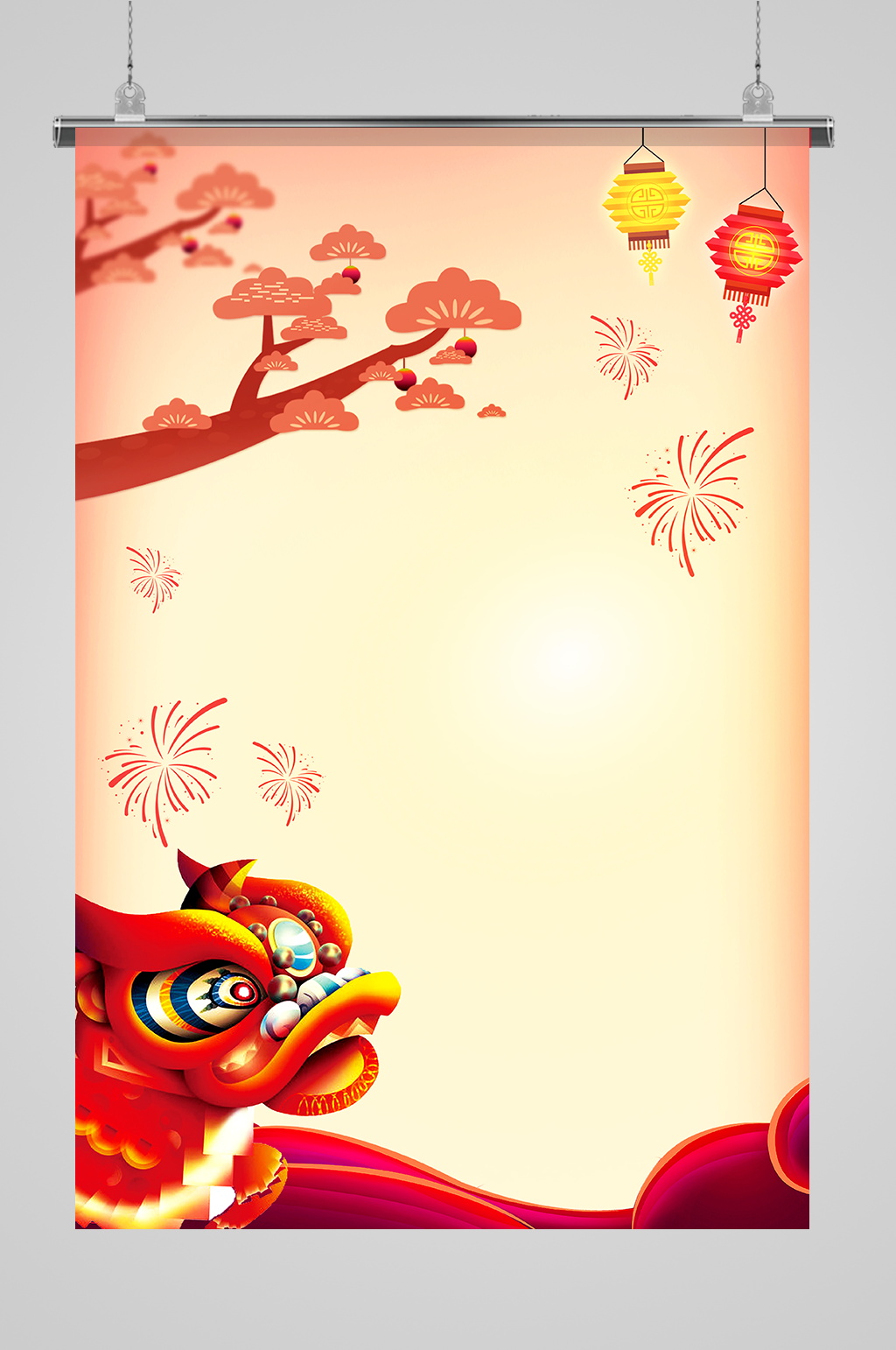 简约中国风喜庆迎新春舞狮背景素材