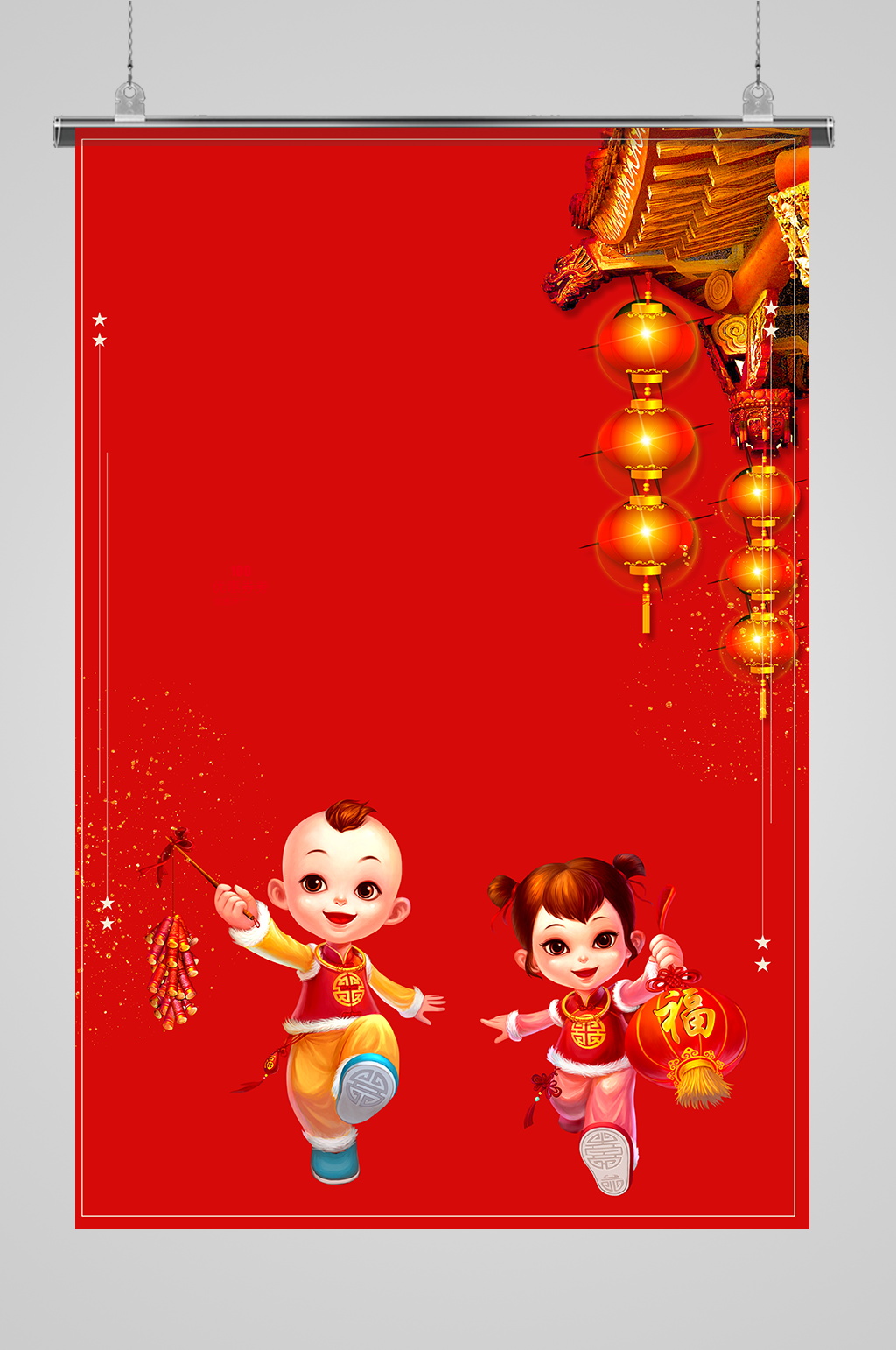 大气红色迎新年小娃娃背景素材
