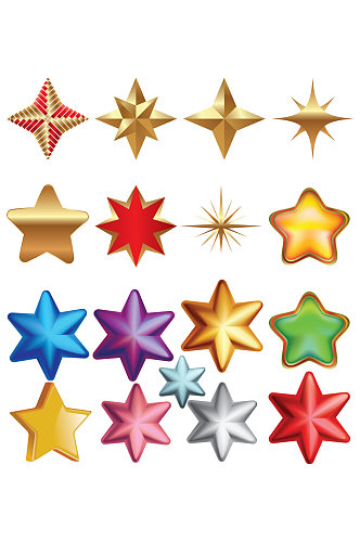 彩色星星金色五角星免抠元素
