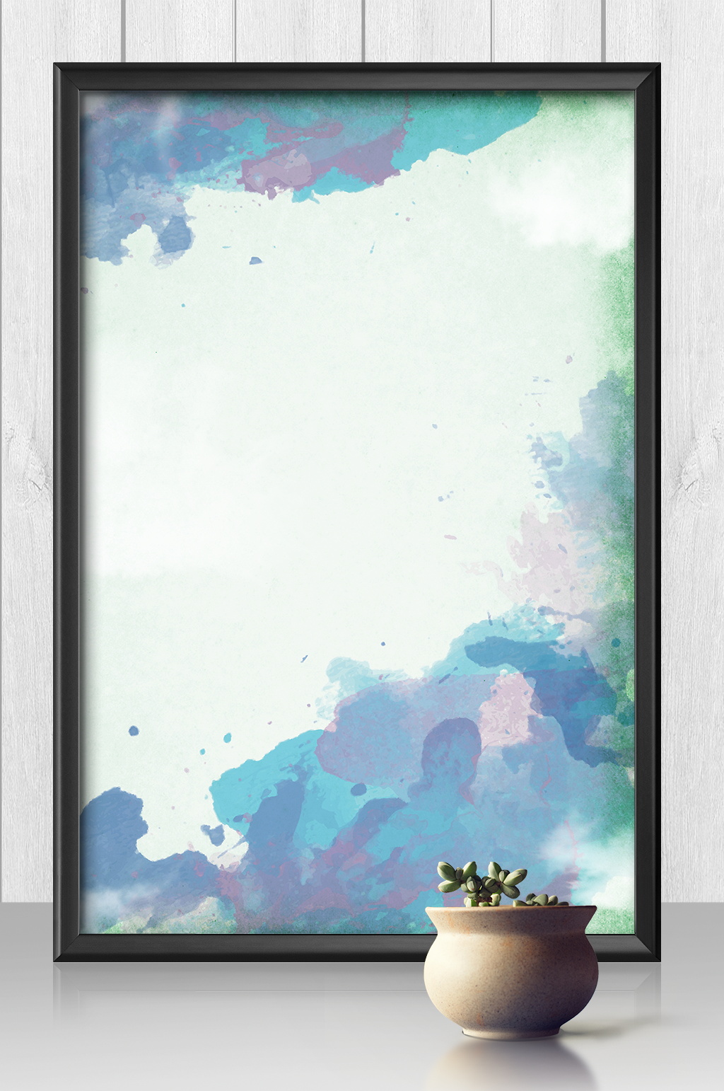 手绘蓝色水彩展板背景