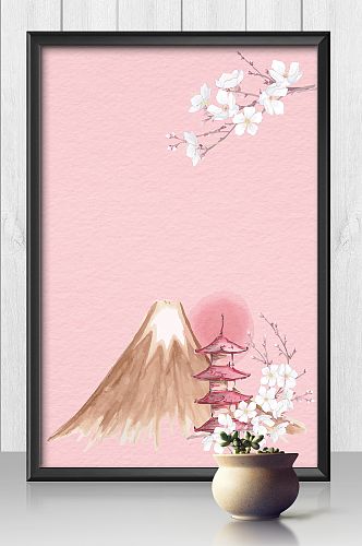 日本富士山樱花插画背景