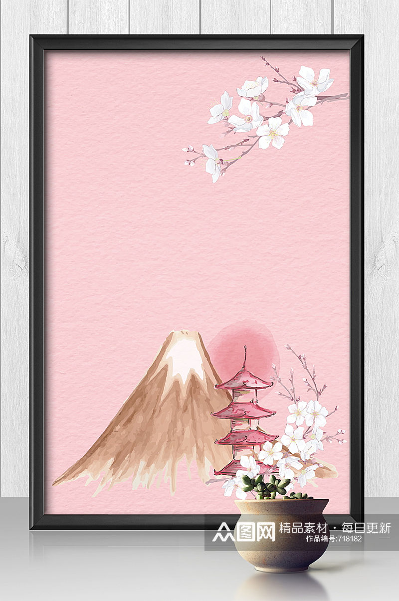 日本富士山樱花插画背景素材