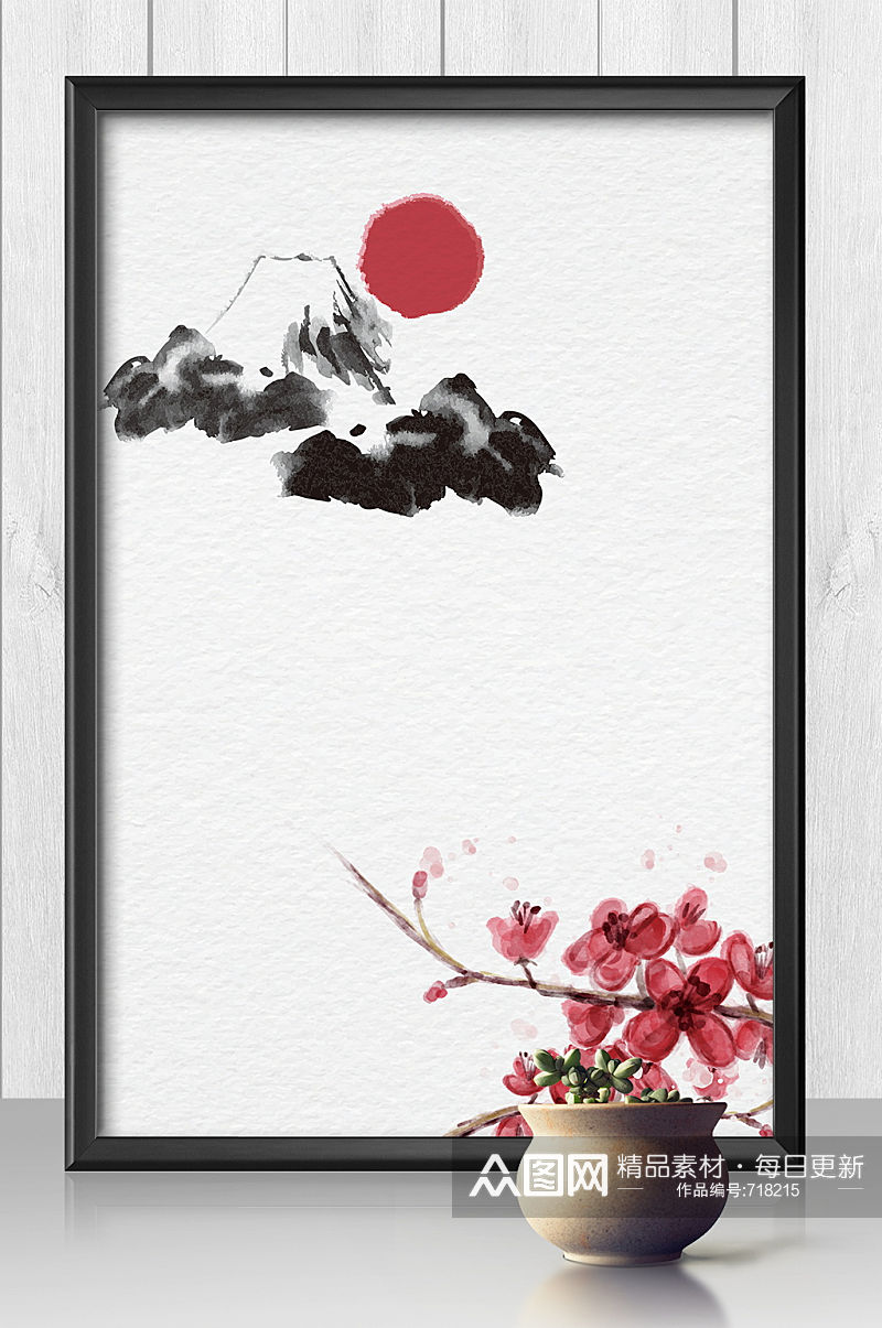 日本富士山樱花插画背景素材