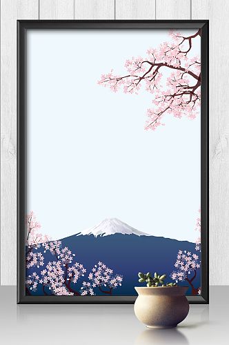 唯美日本富士山樱花插画背景