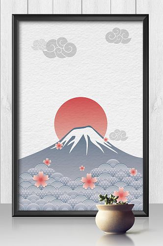 日本富士山樱花插画背景