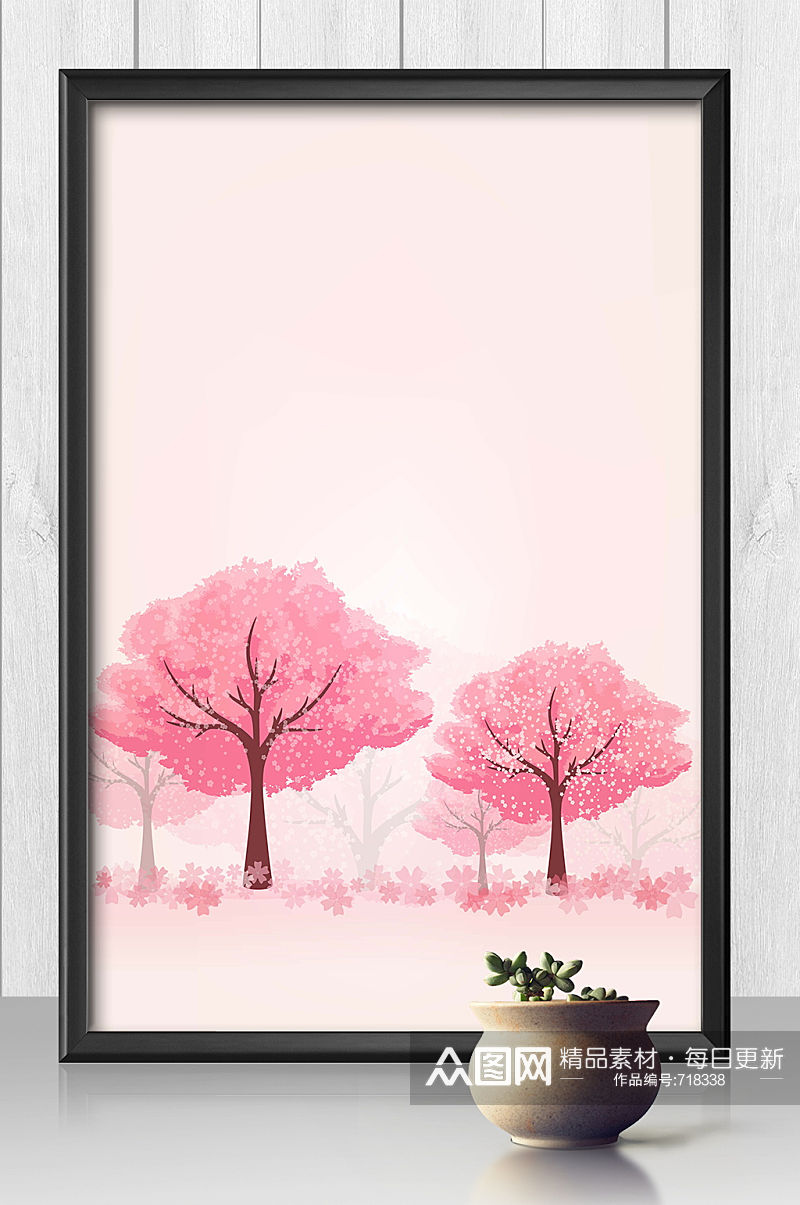 粉色浪漫桃花林展板背景素材