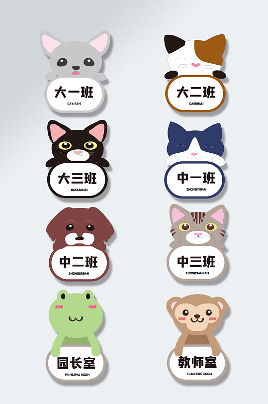 卡通动物幼儿园班级牌vi导视