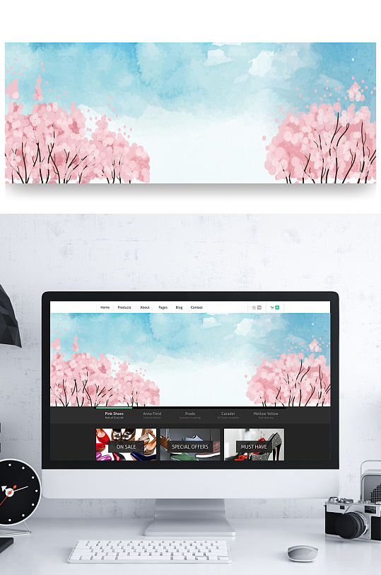 粉色唯美手绘古风桃花背景