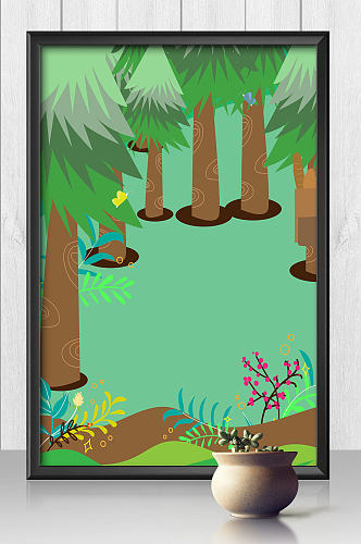 森系治愈系植物树林插画背景