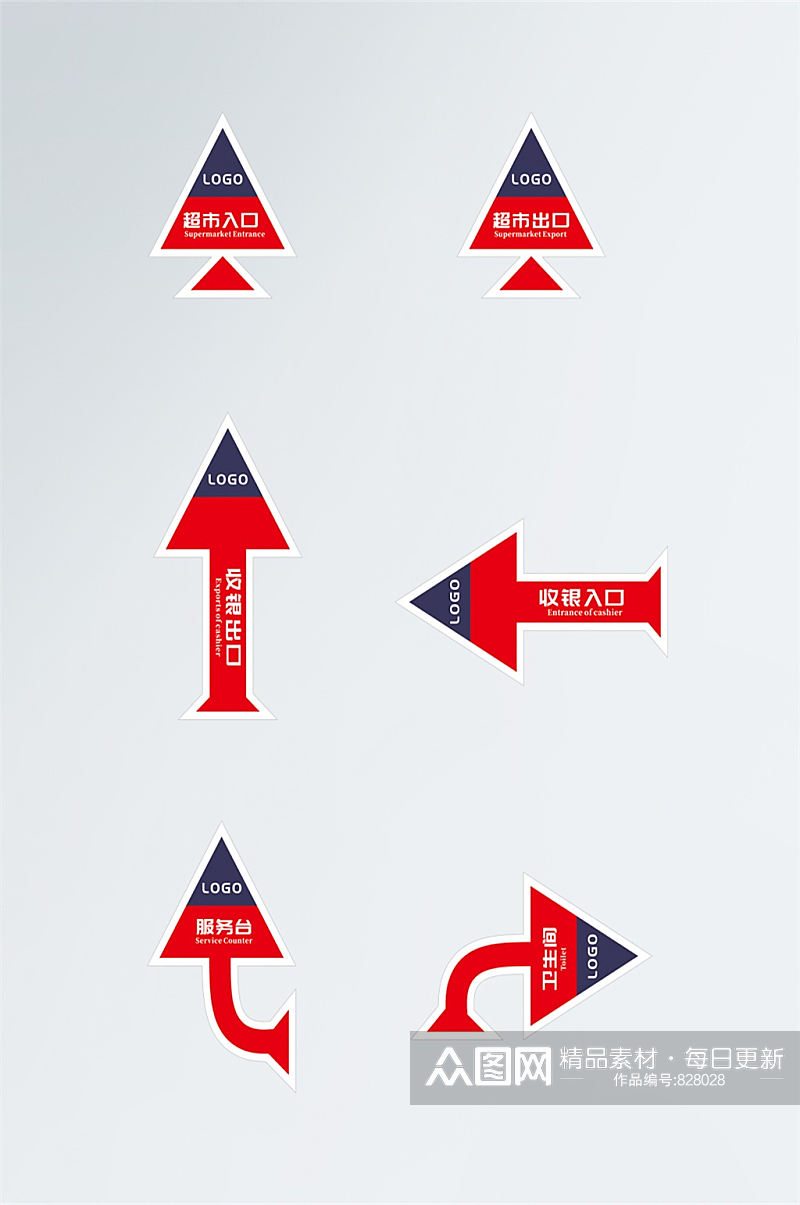 超市地面箭头导视商场指示牌导视牌素材