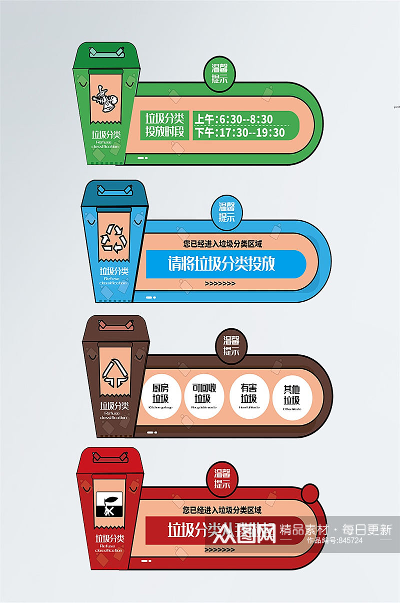 垃圾分类主题温馨提示导视标识牌素材