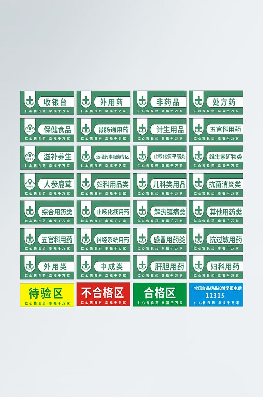 牌医院科室标识导视图药店门牌药店vi导视牌药品分类牌药物分区处方药