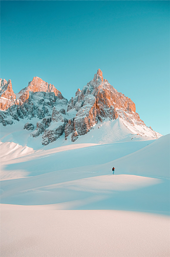 攀登雪山冬季雪景摄影图