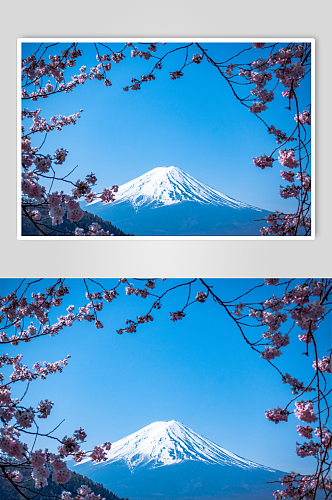 日本富士山冬季雪景摄影图