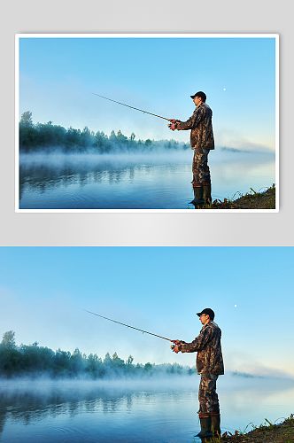 户外人物钓鱼创意摄影