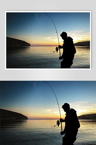 户外人物钓鱼创意摄影