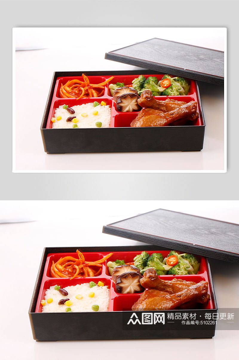 丰富美味盒饭实拍摄影图素材